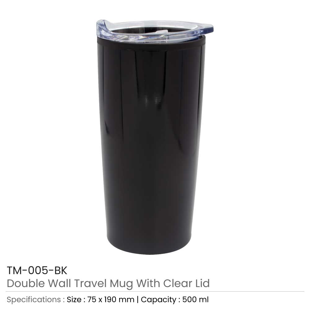 Double-Wall Travel Mugs with Clear Lid thumbnail