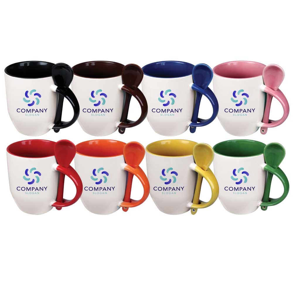 Two-Tone Ceramic Mugs with Spoon 11 oz