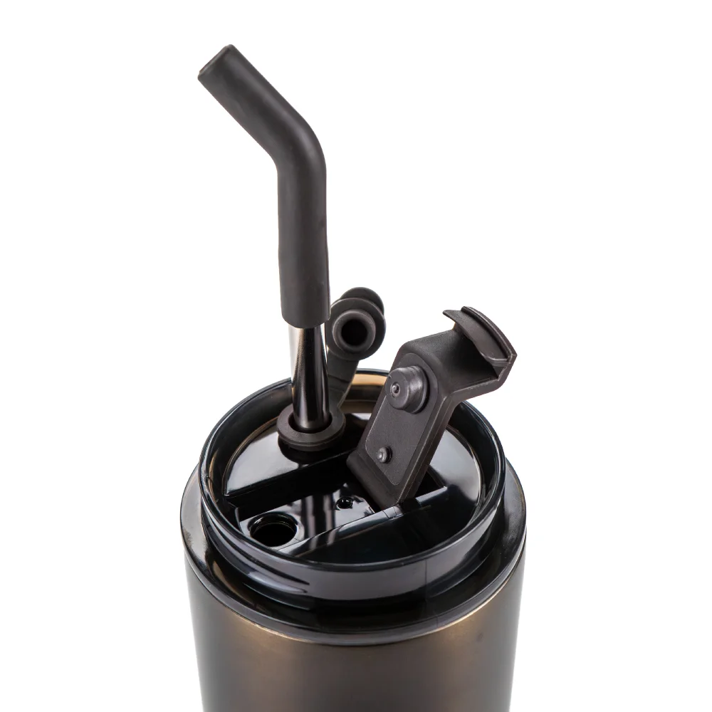 Double Wall SS Tumblers with Transparent Lid & Metal Straw – 500ml thumbnail