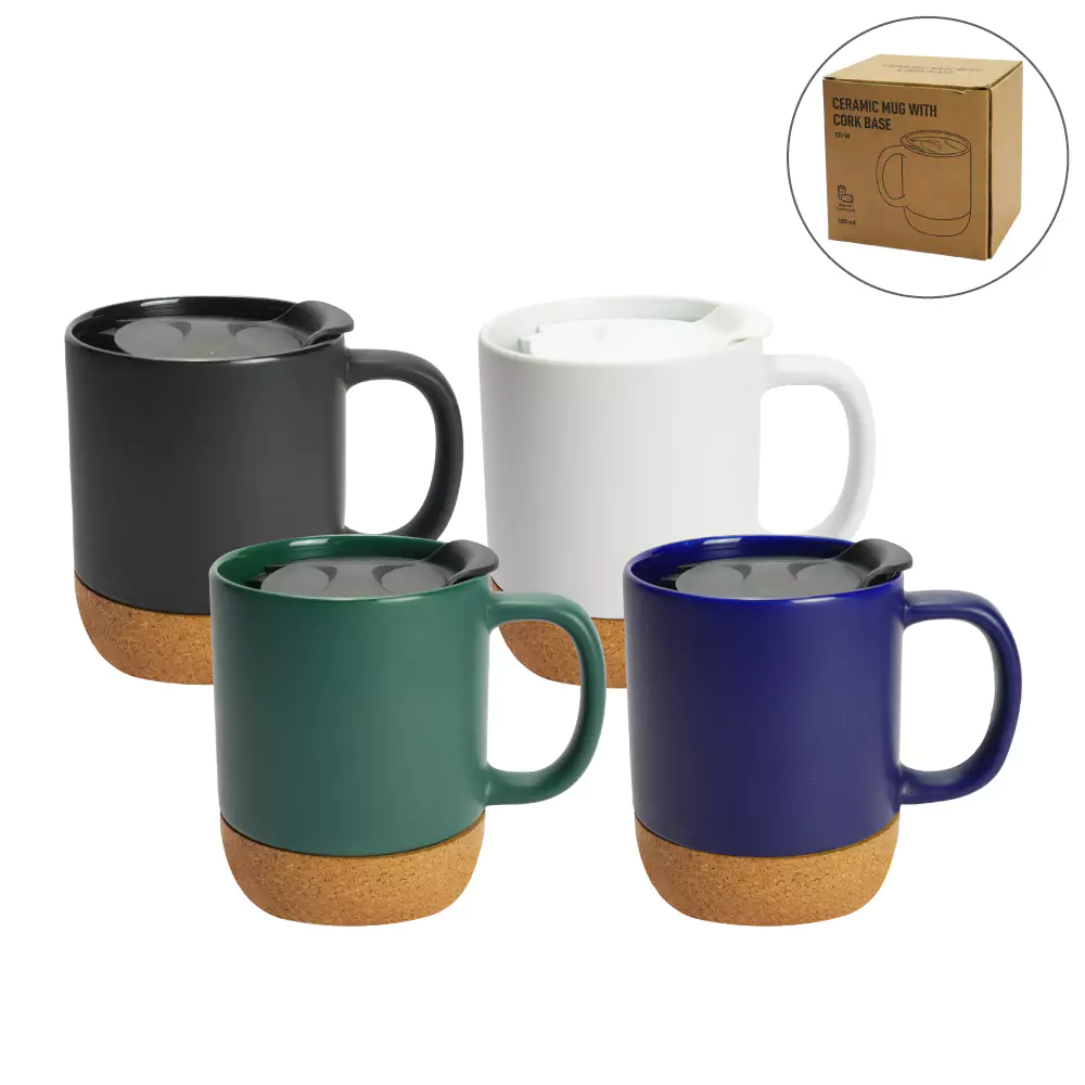 Ceramic Mugs with Lid and Cork Base 385 ml thumbnail